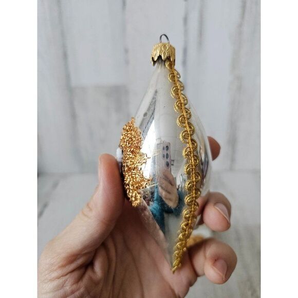 Vintage tinsel teardrop glass ornament Victorian set Xmas silver gold tree - Picture 2 of 9